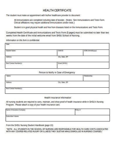 formal health certificate form example