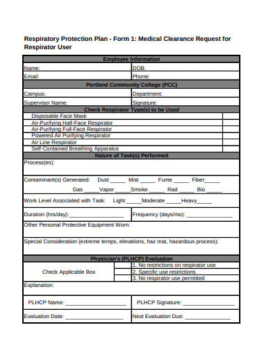 formal medical clearance request form example