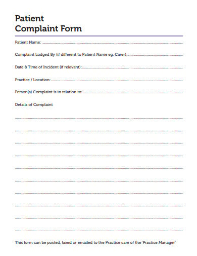 formal patient complaint form in pdf