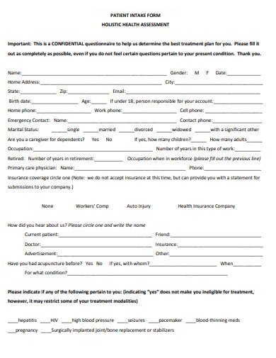 formal patient intake form template