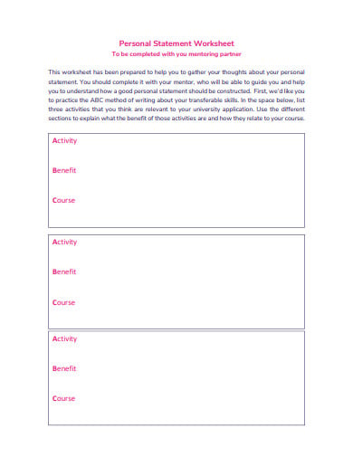 formal personal statement worksheet template