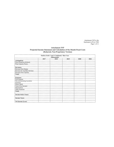 formal projected income statement template