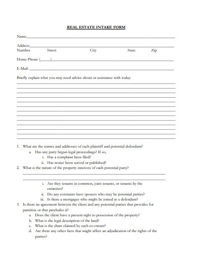 10 FREE Real Estate Intake Form Templates In PDF DOC