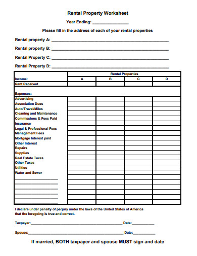 formal rental property worksheet template