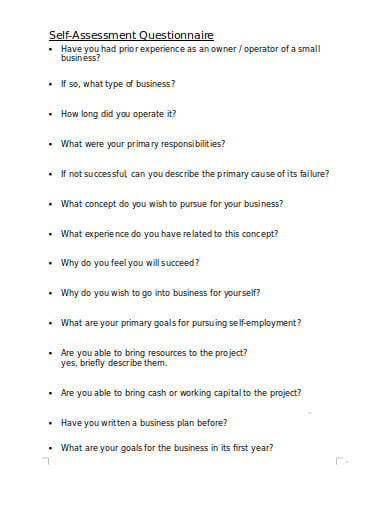 formal self assessment questionnaire example