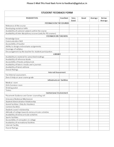 formal student feedback form template