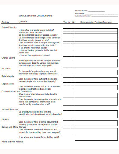 formal vendor security questionnaire template