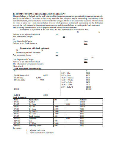 format of bank reconciliation template