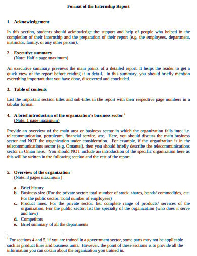 format of the internship report