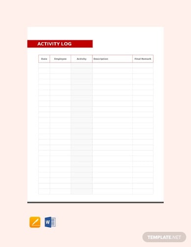 free activity log template