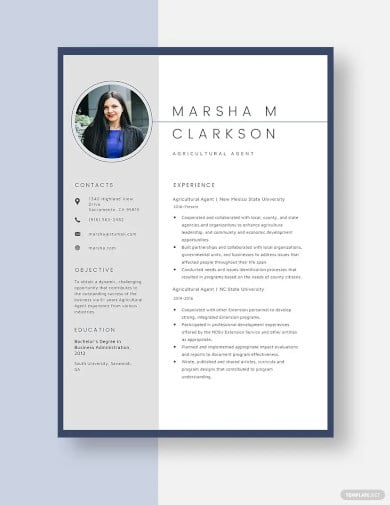 free agricultural agent resume template