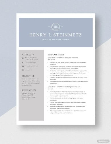 free agricultural loan officer resume template