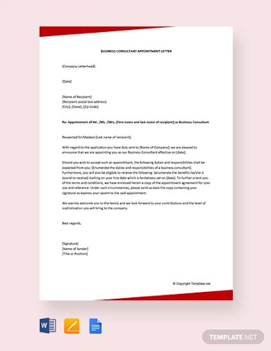 free business consultant appointment letter template