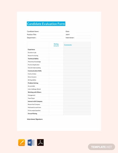 free candidate evaluation form template