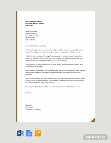 free consultant offer letter template