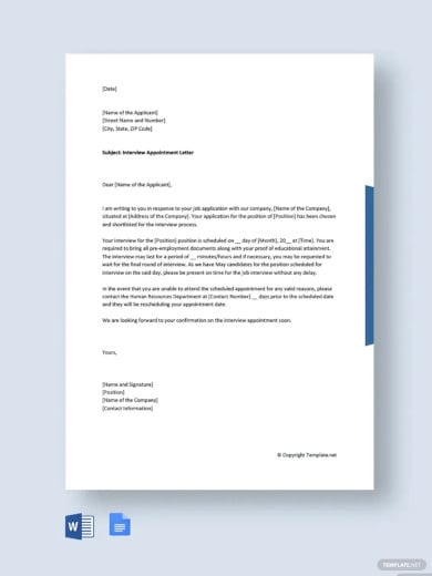 free interview appointment letter template
