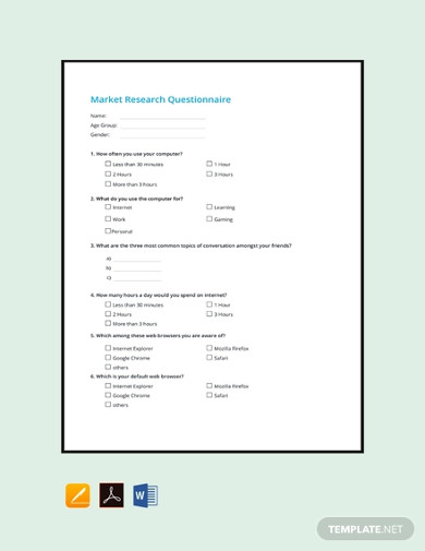 6 Market Research Questionnaire Templates In PDF Microsoft Word