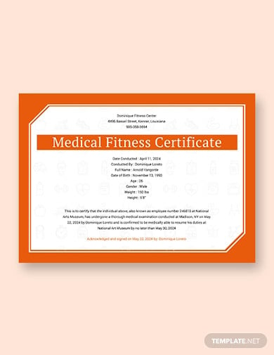 free medical fitness sample certificate template