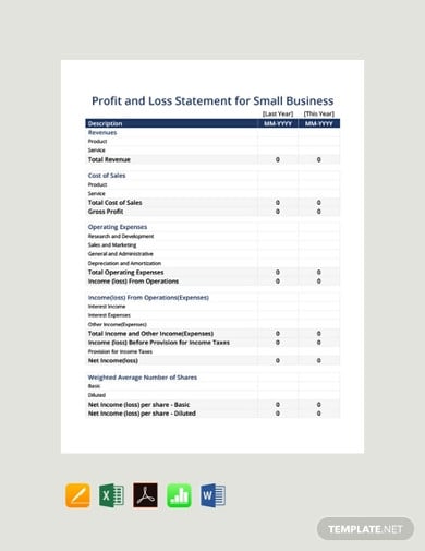 free profit and loss statement for small business template