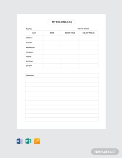 free reading log template for kid