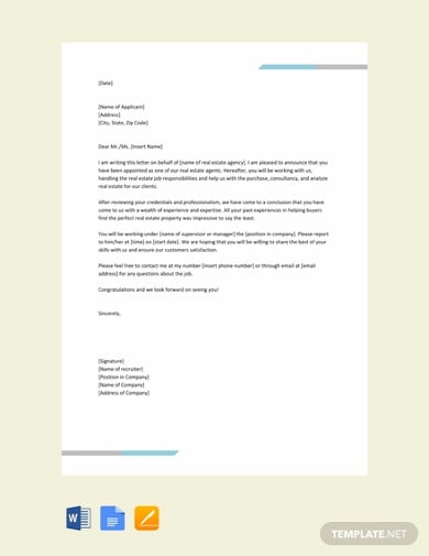 free real estate agent appointment letter template