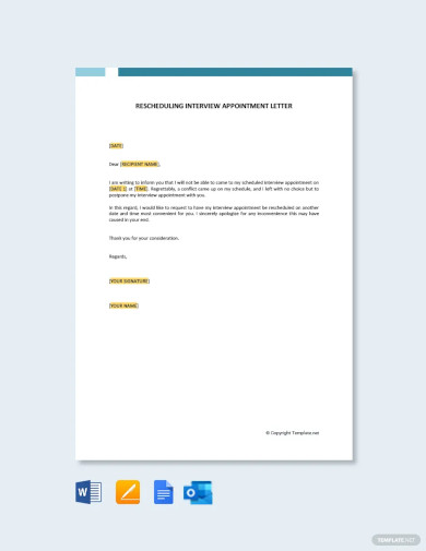 free reschedule interview appointment letter template