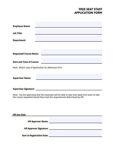 free seat staff application form