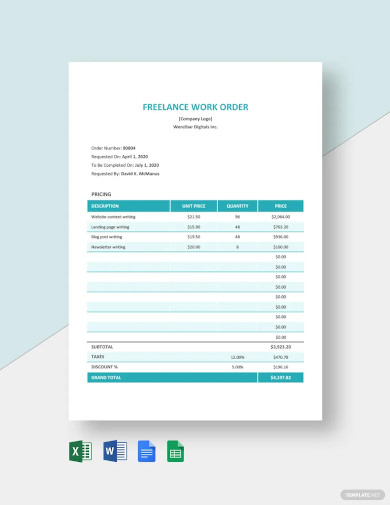 freelance work order confirmation template