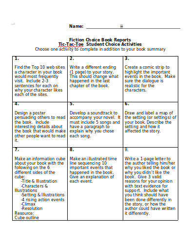 function choice book report example
