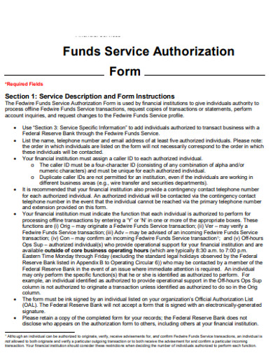 funds service authorization form
