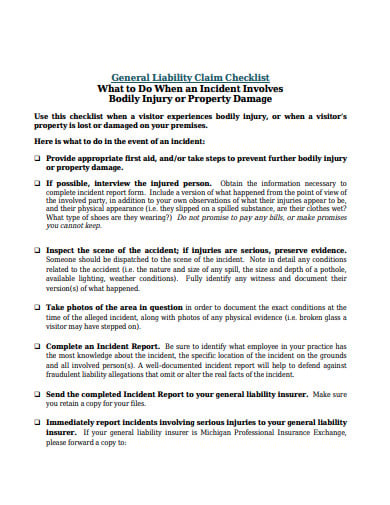 general-liability-claim-checklist-template