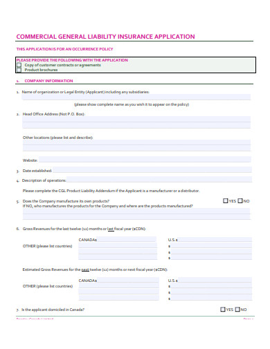 11 Liability Insurance Application Templates In Pdf Doc