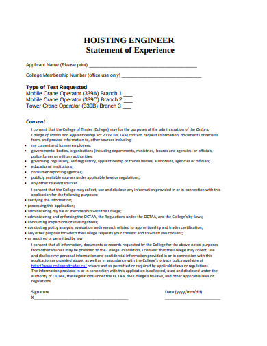 written statement of your educational and work experience