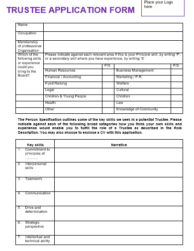 generic-charity-trustee-application-form-template