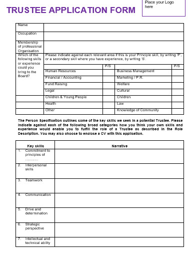 FREE 9+ Trustee Application Form Templates in PDF | MS Word