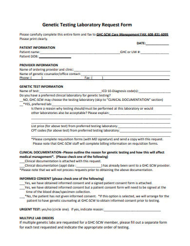 genetic testing laboratory request form template