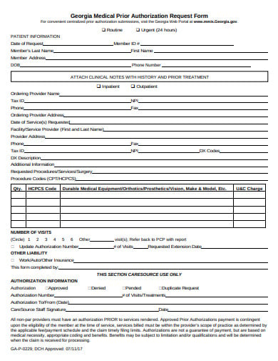 georgia medical prior authorization form template