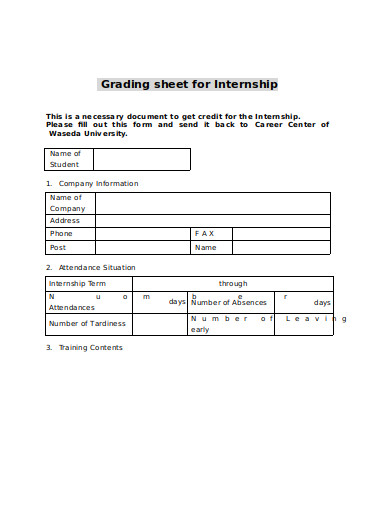 grade sheet for internship template