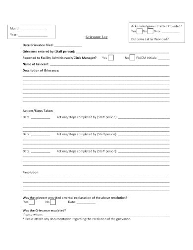 grievance log format in pdf