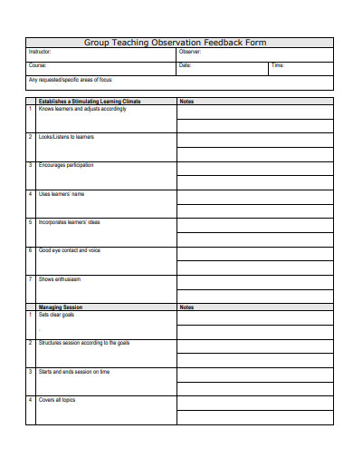 group teaching observation feedback form template