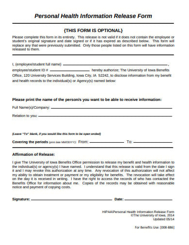 hipaa personal health information release form