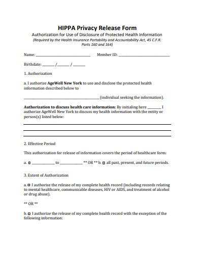 hipaa privacy release form