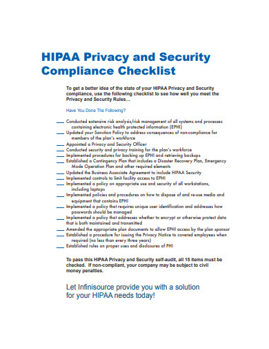 FREE 10+ HIPAA Security Checklist Templates in PDF | MS Word | Free
