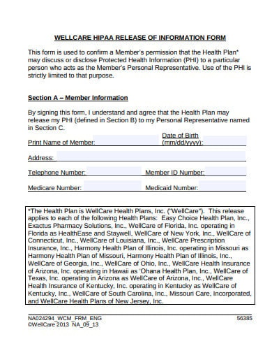 hipaa release of information form