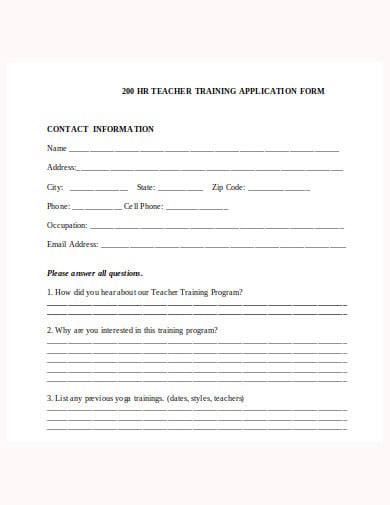 hr teacher training application form template