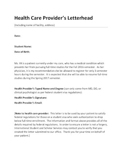 health care provider’s letterhead
