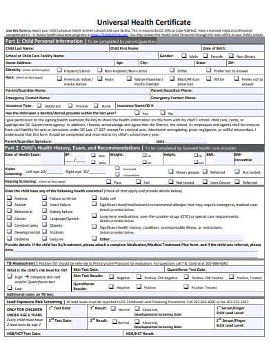 health certificate form example