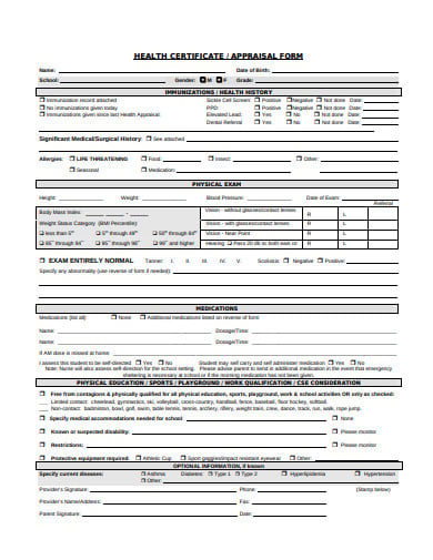 health certificate form template