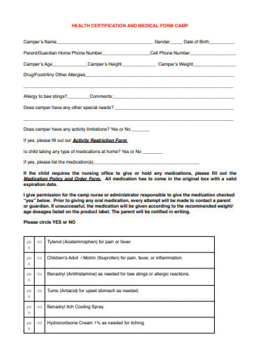 health certification form example