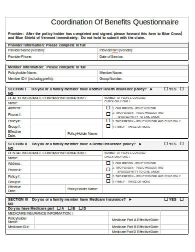 health insurance questionnaire template in doc